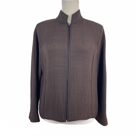 𝅺Eileen Fisher Women’s Silk Blend Textured Brown Jacket Size S Rayon Zip - Picture 1 of 9